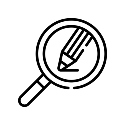 Magnifying glass with pencil icon symbolizing optimized content writing services by MaSs." Let me know if you want it tailored further for a specific section of your website